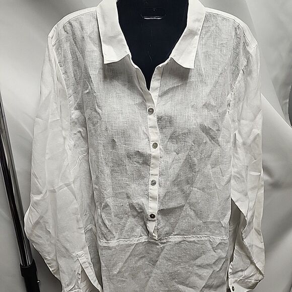 J. Jill Love Linen ButtonUp White Shirt LongSleeve Panel Casual Tunic WomenSz L - Picture 3 of 11